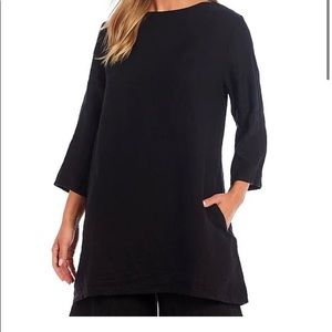 Black Twyla 3/4 Sleeve Linen Tunic